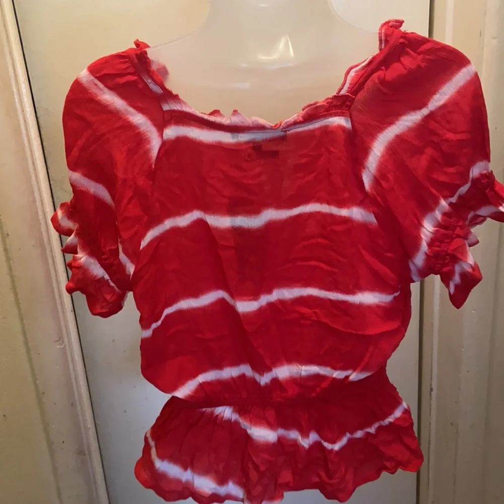 MISS ME Red and white tie-dyed summer blouse S - Picture 2 of 5
